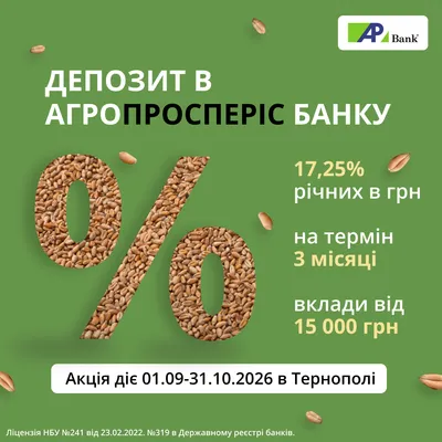 Promotion: 17.25% p.a. on a 3-month deposit in Ternopil
